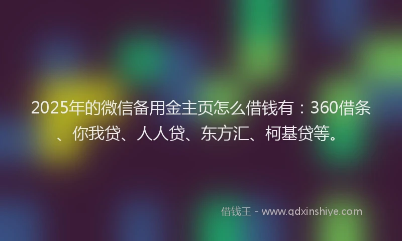 2025年的微信备用金主页怎么借钱有：360借条、你我贷、人人贷、东方汇、柯基贷等。