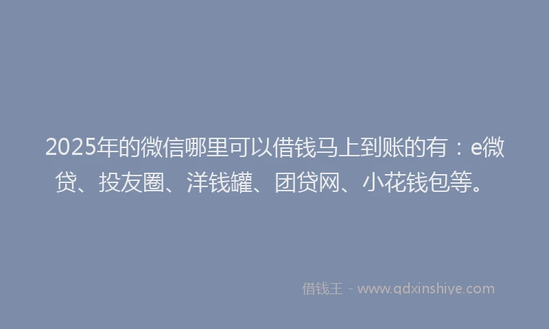 2025年的微信哪里可以借钱马上到账的有：e微贷、投友圈、洋钱罐、团贷网、小花钱包等。