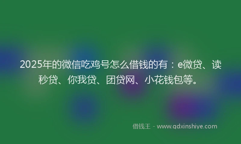 2025年的微信吃鸡号怎么借钱的有：e微贷、读秒贷、你我贷、团贷网、小花钱包等。