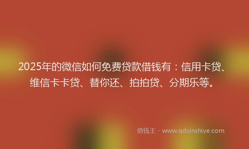 2025年的微信如何免费贷款借钱有：信用卡贷、维信卡卡贷、替你还、拍拍贷、分期乐等。