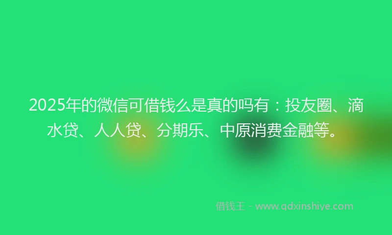 2025年的微信可借钱么是真的吗有：投友圈、滴水贷、人人贷、分期乐、中原消费金融等。