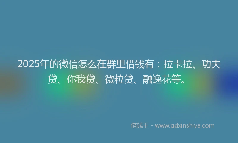 2025年的微信怎么在群里借钱有：拉卡拉、功夫贷、你我贷、微粒贷、融逸花等。