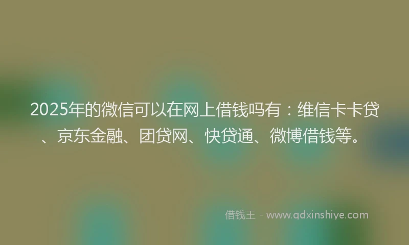 2025年的微信可以在网上借钱吗有：维信卡卡贷、京东金融、团贷网、快贷通、微博借钱等。