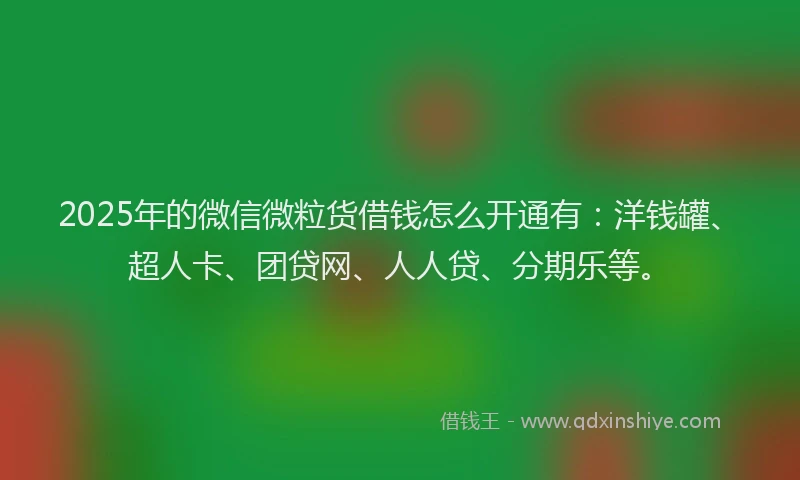 2025年的微信微粒货借钱怎么开通有：洋钱罐、超人卡、团贷网、人人贷、分期乐等。