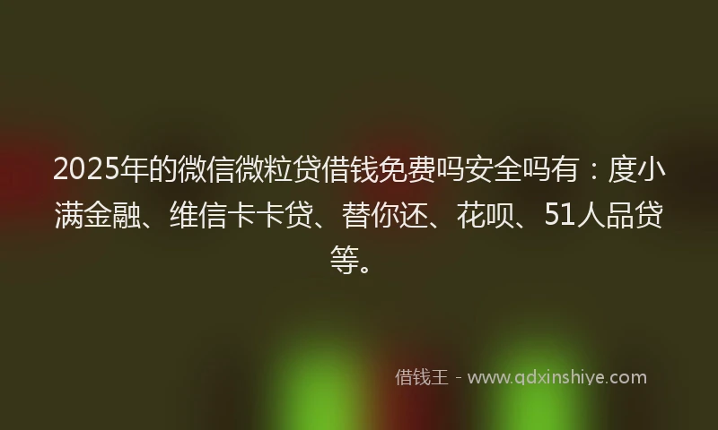 2025年的微信微粒贷借钱免费吗安全吗有：度小满金融、维信卡卡贷、替你还、花呗、51人品贷等。