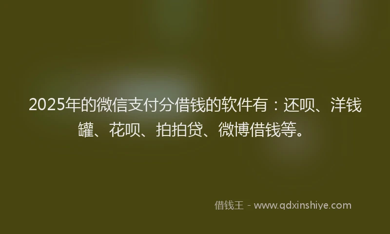 2025年的微信支付分借钱的软件有：还呗、洋钱罐、花呗、拍拍贷、微博借钱等。