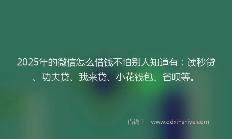 2025年的微信怎么借钱不怕别人知道有：读秒贷、功夫贷、我来贷、小花钱包、省呗等。