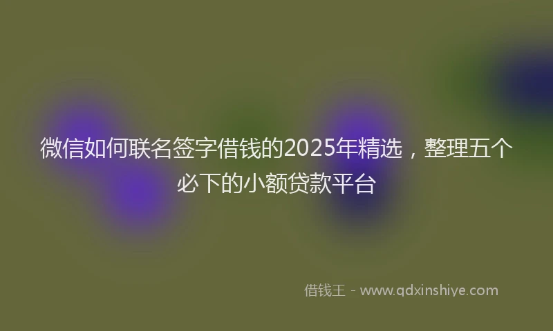 微信如何联名签字借钱的2025年精选，整理五个必下的小额贷款平台