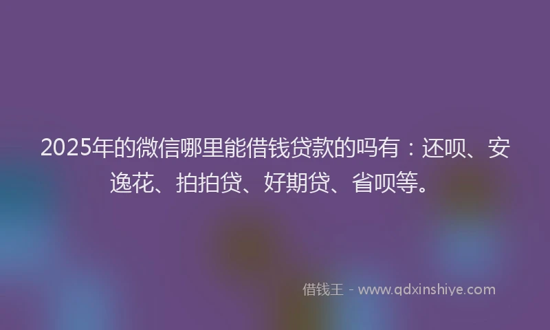 2025年的微信哪里能借钱贷款的吗有：还呗、安逸花、拍拍贷、好期贷、省呗等。
