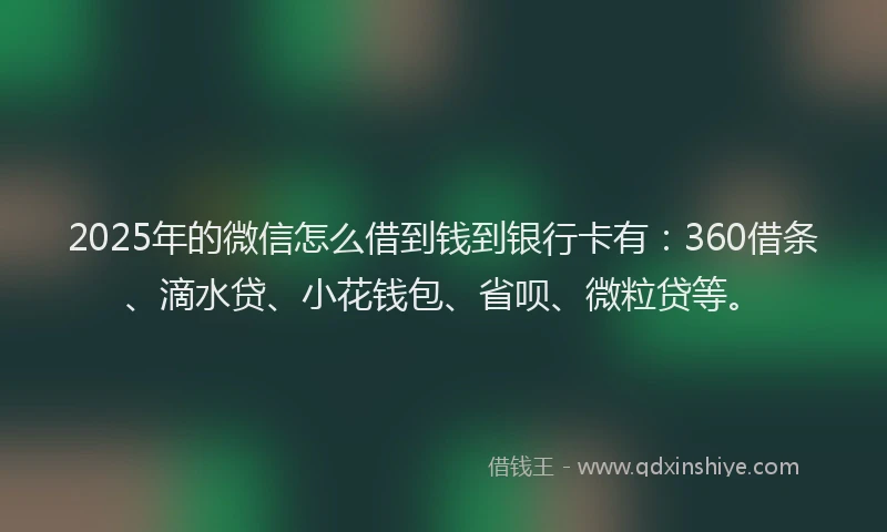 2025年的微信怎么借到钱到银行卡有：360借条、滴水贷、小花钱包、省呗、微粒贷等。