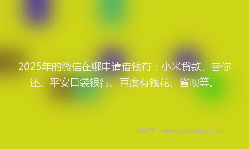 2025年的微信在哪申请借钱有：小米贷款、替你还、平安口袋银行、百度有钱花、省呗等。