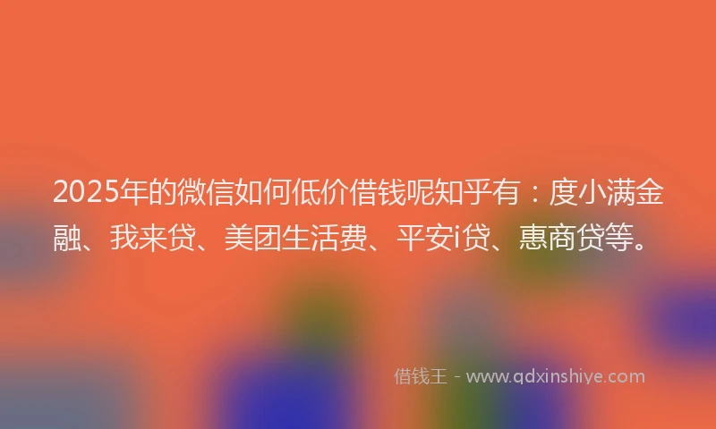 2025年的微信如何低价借钱呢知乎有：度小满金融、我来贷、美团生活费、平安i贷、惠商贷等。