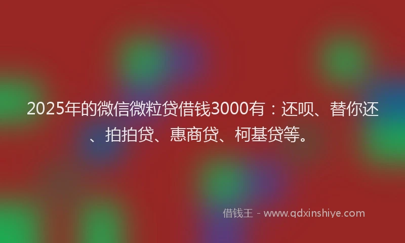 2025年的微信微粒贷借钱3000有：还呗、替你还、拍拍贷、惠商贷、柯基贷等。