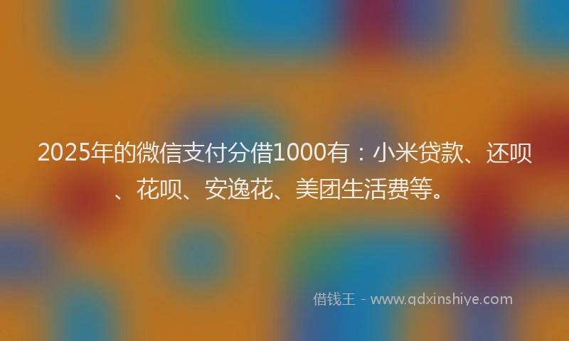 2025年的微信支付分借1000有：小米贷款、还呗、花呗、安逸花、美团生活费等。