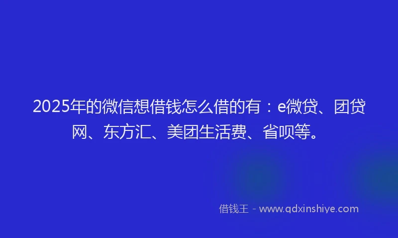 2025年的微信想借钱怎么借的有：e微贷、团贷网、东方汇、美团生活费、省呗等。