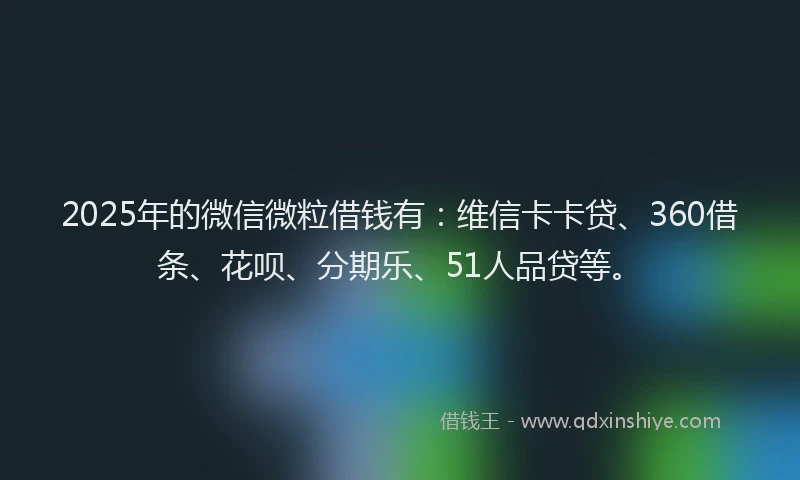 2025年的微信微粒借钱有：维信卡卡贷、360借条、花呗、分期乐、51人品贷等。