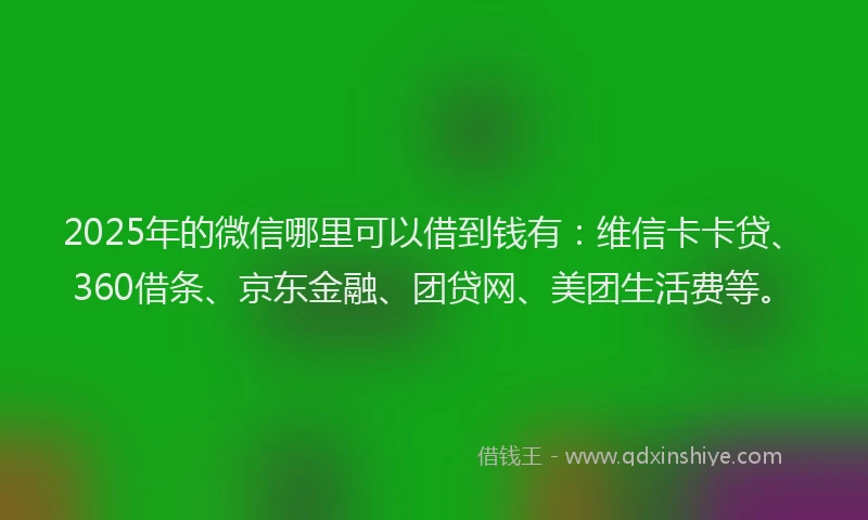 2025年的微信哪里可以借到钱有：维信卡卡贷、360借条、京东金融、团贷网、美团生活费等。