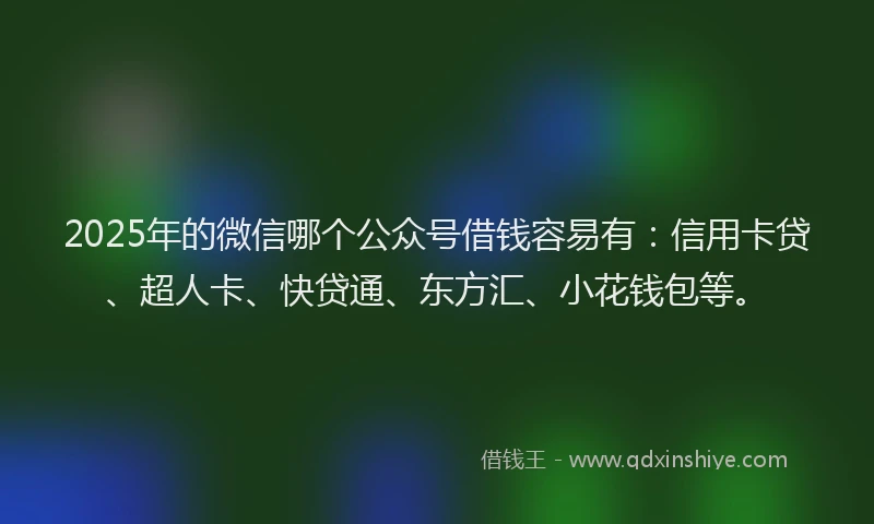 2025年的微信哪个公众号借钱容易有：信用卡贷、超人卡、快贷通、东方汇、小花钱包等。