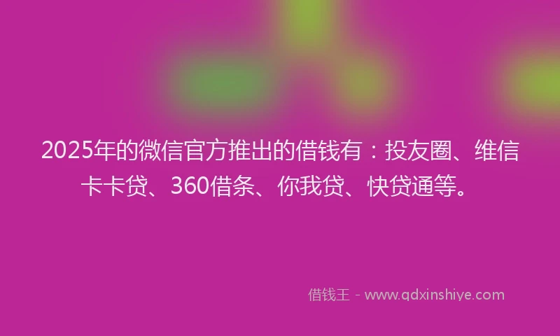 2025年的微信官方推出的借钱有：投友圈、维信卡卡贷、360借条、你我贷、快贷通等。