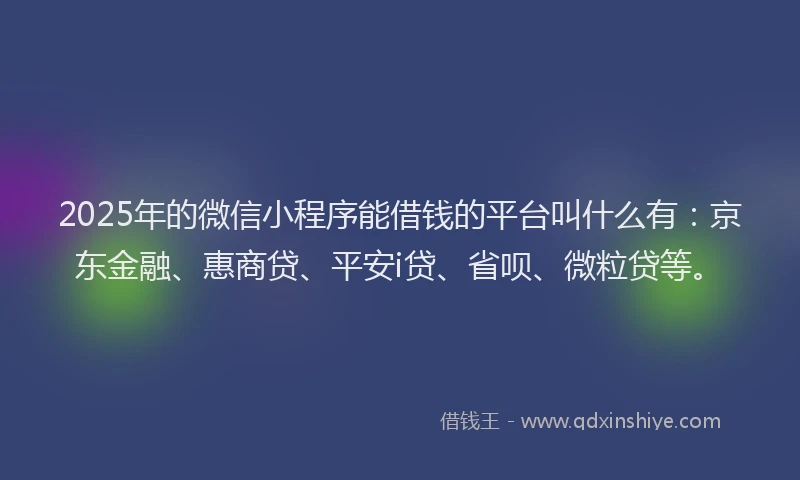 2025年的微信小程序能借钱的平台叫什么有：京东金融、惠商贷、平安i贷、省呗、微粒贷等。