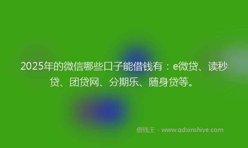 2025年的微信哪些口子能借钱有：e微贷、读秒贷、团贷网、分期乐、随身贷等。