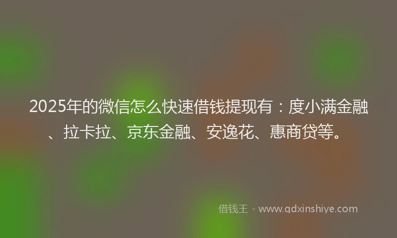 2025年的微信怎么快速借钱提现有：度小满金融、拉卡拉、京东金融、安逸花、惠商贷等。