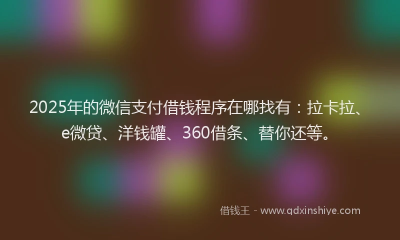 2025年的微信支付借钱程序在哪找有：拉卡拉、e微贷、洋钱罐、360借条、替你还等。