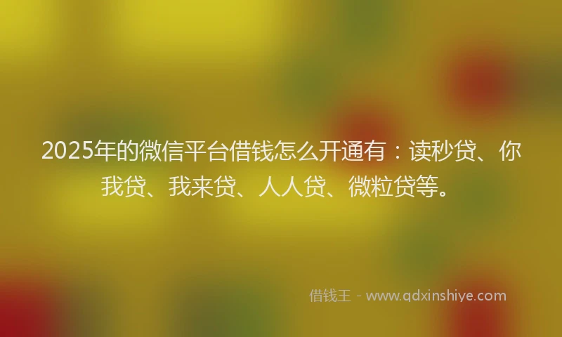 2025年的微信平台借钱怎么开通有：读秒贷、你我贷、我来贷、人人贷、微粒贷等。
