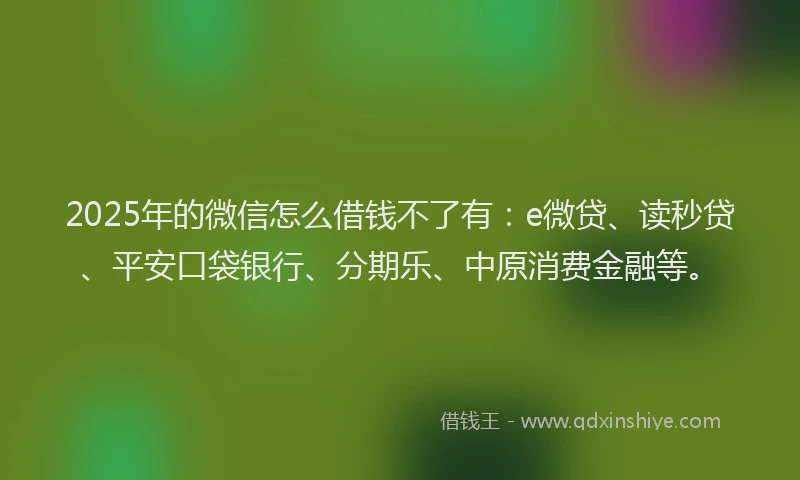 2025年的微信怎么借钱不了有：e微贷、读秒贷、平安口袋银行、分期乐、中原消费金融等。