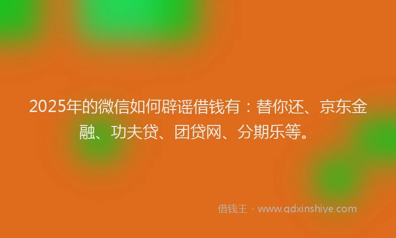 2025年的微信如何辟谣借钱有：替你还、京东金融、功夫贷、团贷网、分期乐等。