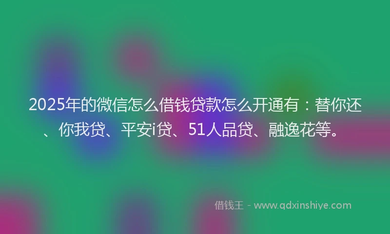 2025年的微信怎么借钱贷款怎么开通有：替你还、你我贷、平安i贷、51人品贷、融逸花等。