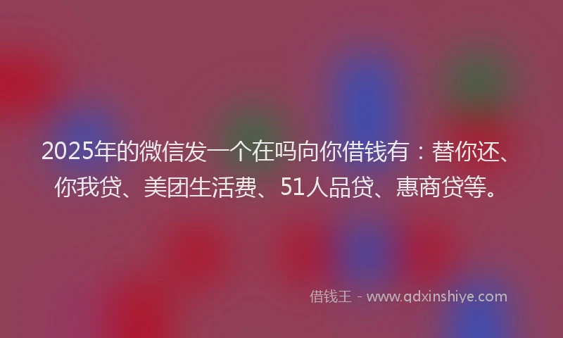 2025年的微信发一个在吗向你借钱有：替你还、你我贷、美团生活费、51人品贷、惠商贷等。