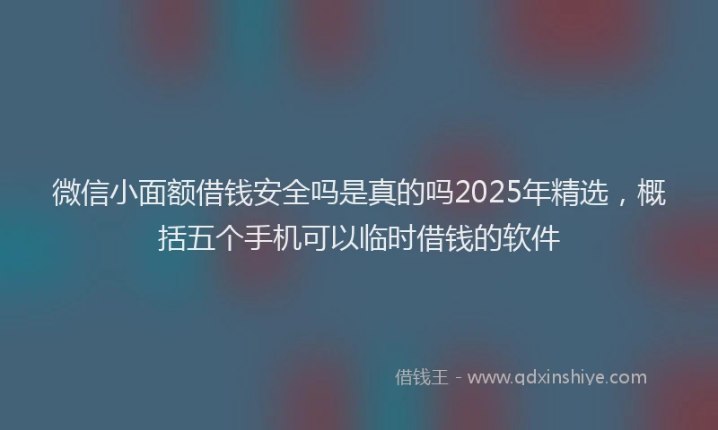 微信小面额借钱安全吗是真的吗2025年精选，概括五个手机可以临时借钱的软件