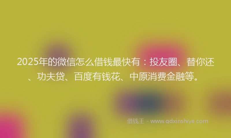2025年的微信怎么借钱最快有：投友圈、替你还、功夫贷、百度有钱花、中原消费金融等。