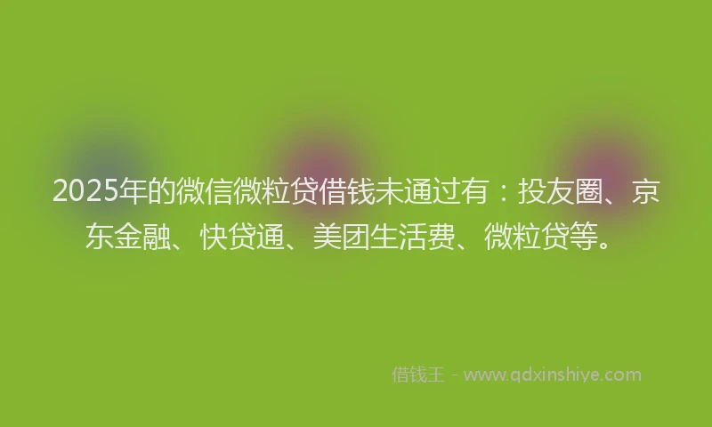 2025年的微信微粒贷借钱未通过有：投友圈、京东金融、快贷通、美团生活费、微粒贷等。