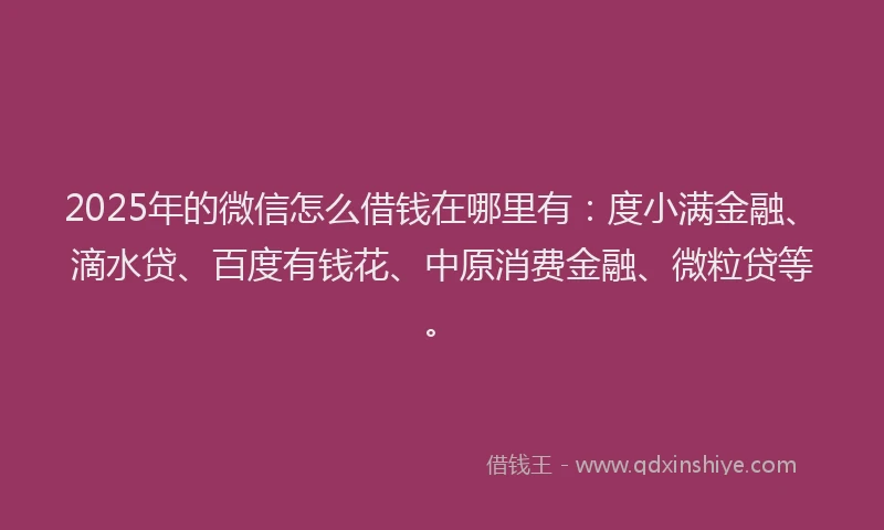 2025年的微信怎么借钱在哪里有：度小满金融、滴水贷、百度有钱花、中原消费金融、微粒贷等。