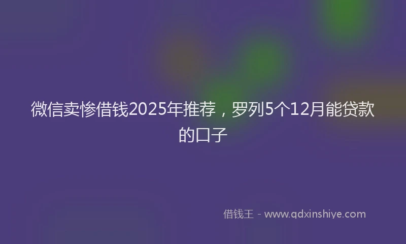 微信卖惨借钱2025年推荐，罗列5个12月能贷款的口子