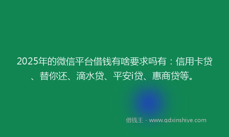 2025年的微信平台借钱有啥要求吗有：信用卡贷、替你还、滴水贷、平安i贷、惠商贷等。