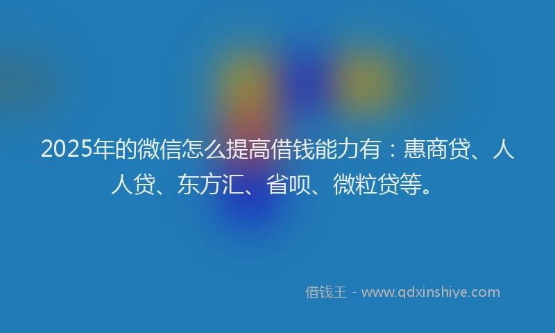 2025年的微信怎么提高借钱能力有：惠商贷、人人贷、东方汇、省呗、微粒贷等。