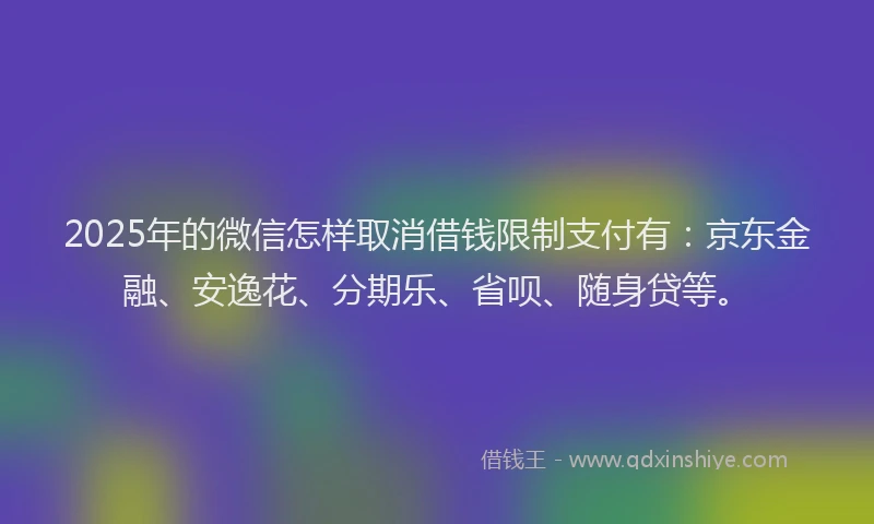 2025年的微信怎样取消借钱限制支付有：京东金融、安逸花、分期乐、省呗、随身贷等。