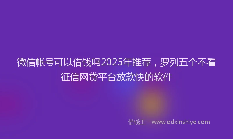 微信帐号可以借钱吗2025年推荐，罗列五个不看征信网贷平台放款快的软件