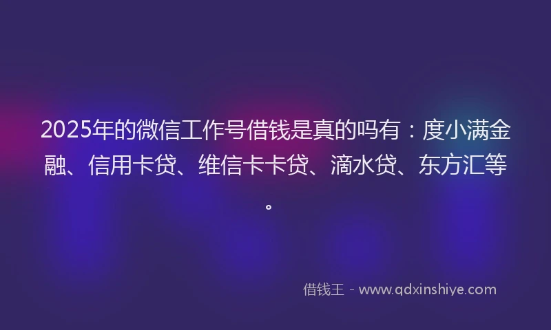2025年的微信工作号借钱是真的吗有：度小满金融、信用卡贷、维信卡卡贷、滴水贷、东方汇等。