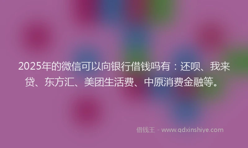 2025年的微信可以向银行借钱吗有：还呗、我来贷、东方汇、美团生活费、中原消费金融等。