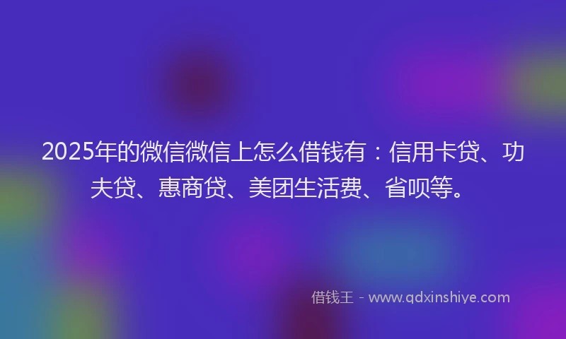 2025年的微信微信上怎么借钱有：信用卡贷、功夫贷、惠商贷、美团生活费、省呗等。
