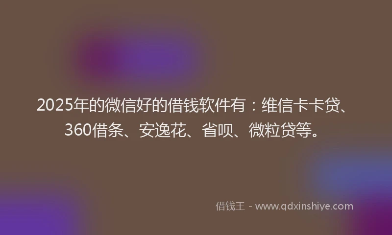 2025年的微信好的借钱软件有：维信卡卡贷、360借条、安逸花、省呗、微粒贷等。