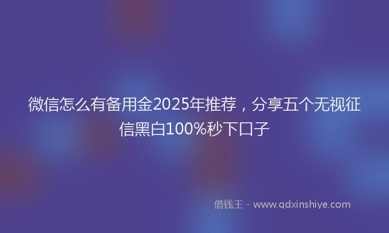 微信怎么有备用金2025年推荐，分享五个无视征信黑白100%秒下口子