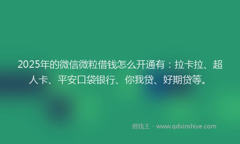 2025年的微信微粒借钱怎么开通有：拉卡拉、超人卡、平安口袋银行、你我贷、好期贷等。