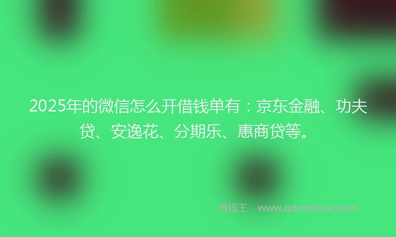 2025年的微信怎么开借钱单有：京东金融、功夫贷、安逸花、分期乐、惠商贷等。