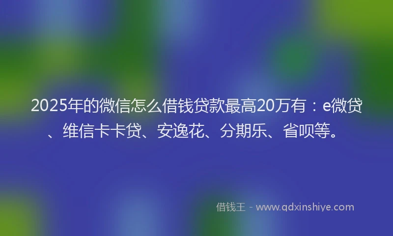 2025年的微信怎么借钱贷款最高20万有：e微贷、维信卡卡贷、安逸花、分期乐、省呗等。