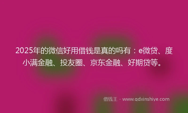 2025年的微信好用借钱是真的吗有：e微贷、度小满金融、投友圈、京东金融、好期贷等。